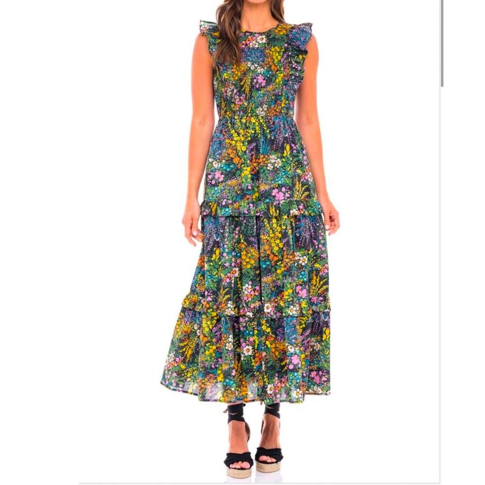 Banjanan Iris Dress, Garden Black size Smallโ